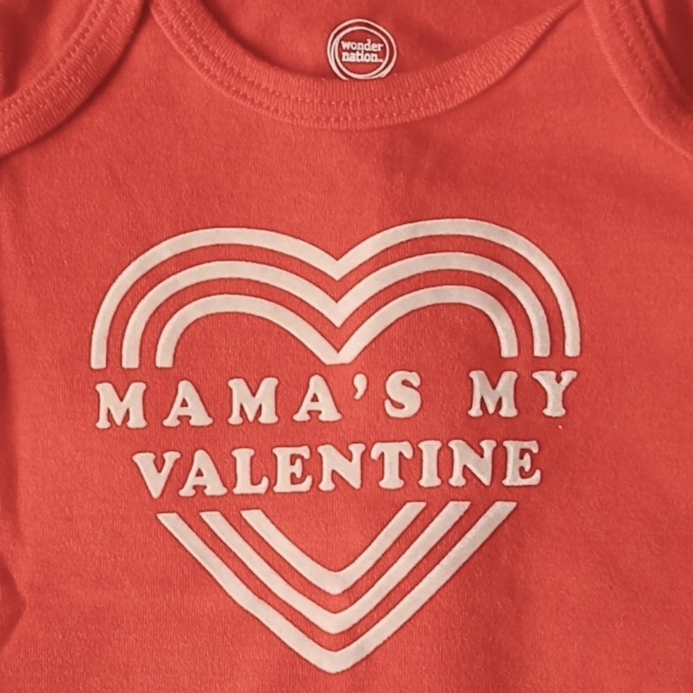 WONDER NATION  MAMA'S MY VALENTINE ORANGE RED LONG SLEEVES ONESIE. SIZE 0-3M